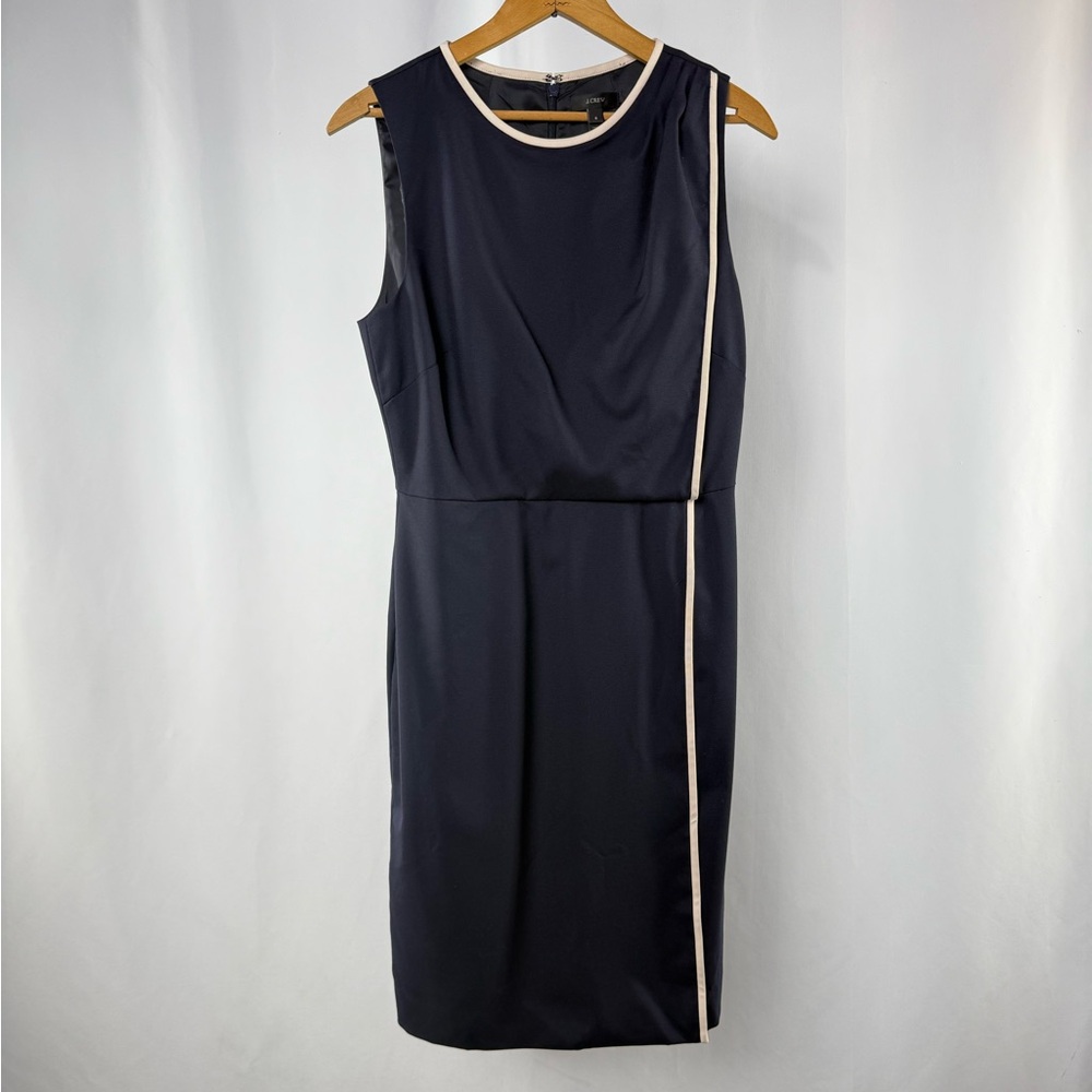J. Crew Sleeveless Sheath Dress in Navy with‎ Pink Trim Size 6